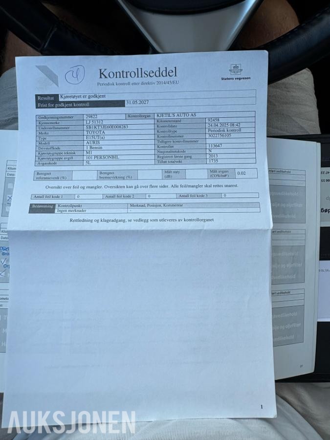 2013 Toyota Auris 1.3, 96238km, Hengerfeste, Ryggekamera